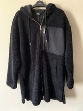 DKNY Sport Womens Sherpa Jacket S/M Longline Hybrid Black Hooded Jacket