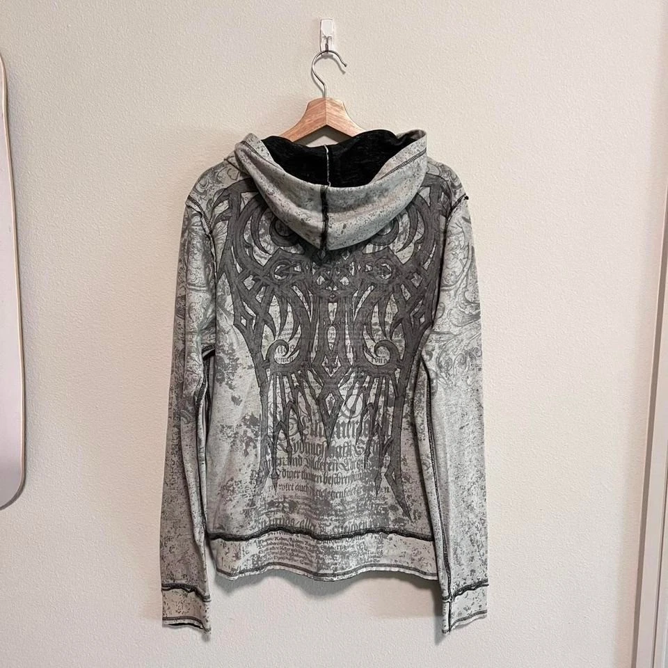 Vintage Affliction Reversible Grunge Gothic Thermal Zip Up Y2K Hoodie Size Small
Opens in a new wind