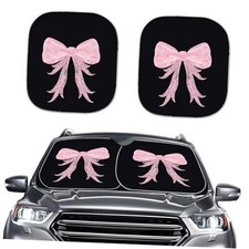 Windshield Sunshade for Car SUV Truck,2 PCS Foldable UV Ray Pink Bow-B