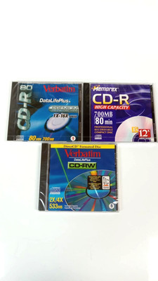 Lot of 3 New recordable CD-R Verbatim Memorex 80 Min Data Life Plus Jewel Case