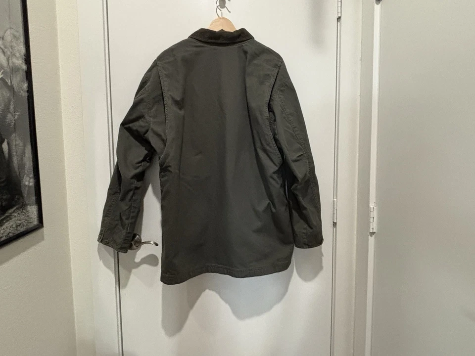 LL Bean Field Coat Plaid Flannel Lined Green Canvas Chore Barn Utility Jacket XL - Image 2 of 4