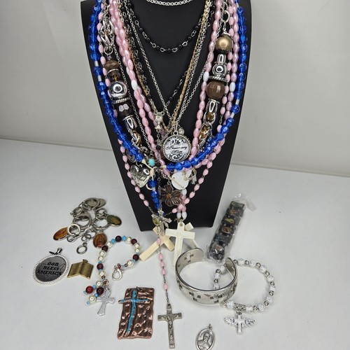 Bulk Jewelry Lot Estate Vtg t Modern Mix 13 oz Costume Rosary Catholic Christian - 第 1/12 張圖片