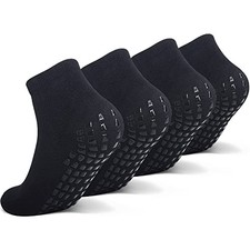 Grip Non Slip Socks For Kids 4-16 Years Old , 8-11 Years 4 Pairs Black