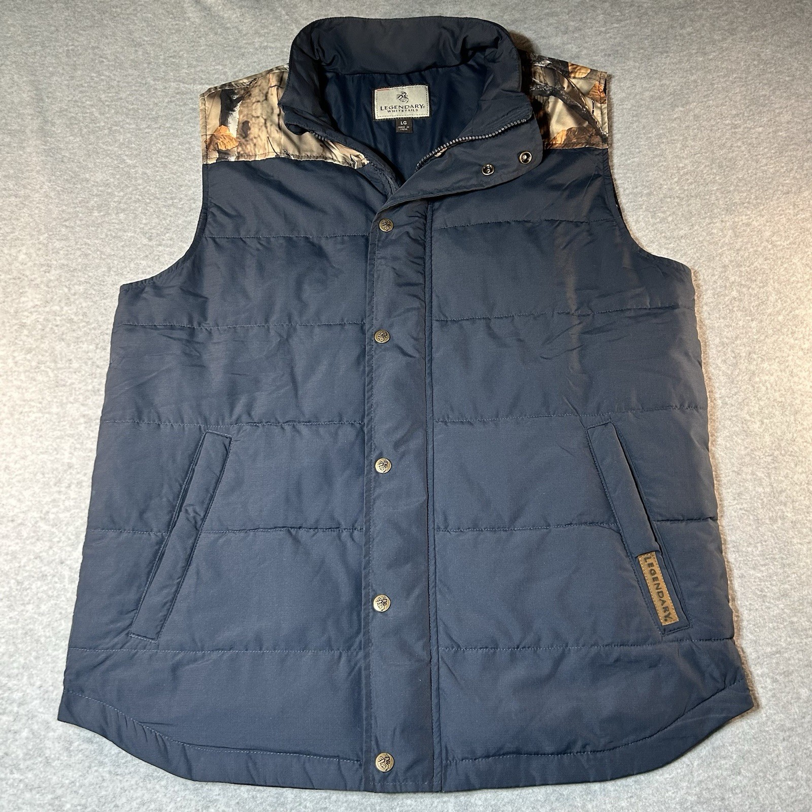 Legendary Whitetails Puffer Vest Mens L Navy Camo Lightweight Hunting Outdoors