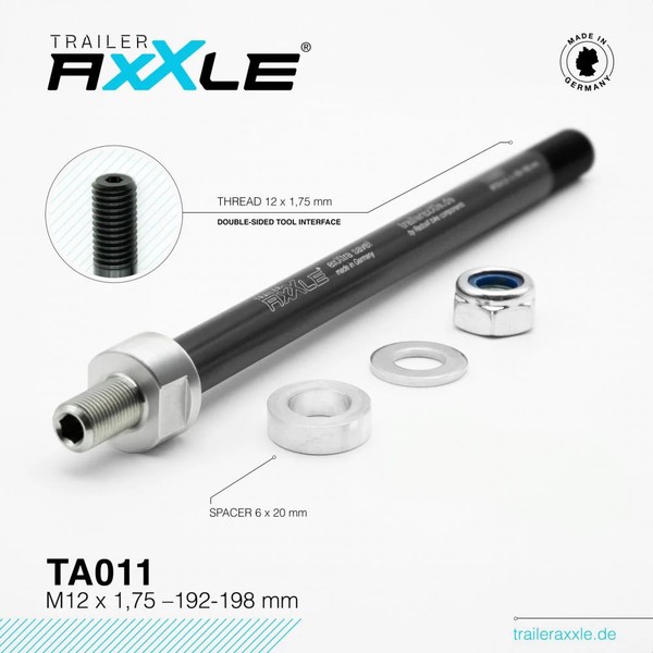 Radoxx Trailer Axxle TA011 Steckachse M12X1,75 192-198Mm TÜV-GeprüFt FüR Kind...-image