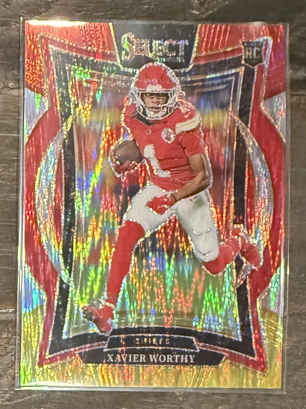 2024 Select Football Concourse Xavier Worthy #32 Red & Yellow Shock Prizm RC