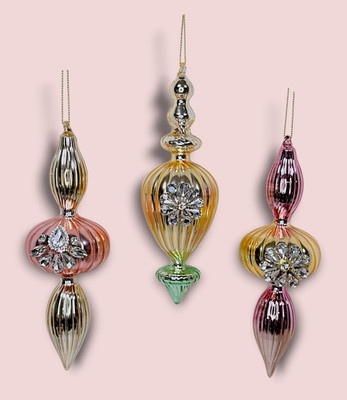 3er Set Goodwill Christbaumkugel Glas Rosa Gold Weihnachten Finial Zapfen 18cm