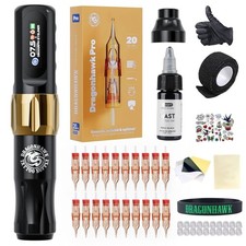 Dragonhawk Atom2 Tattoo Kit Wireless Pro Gun Machine 20 Tattoo Cartridges Rca