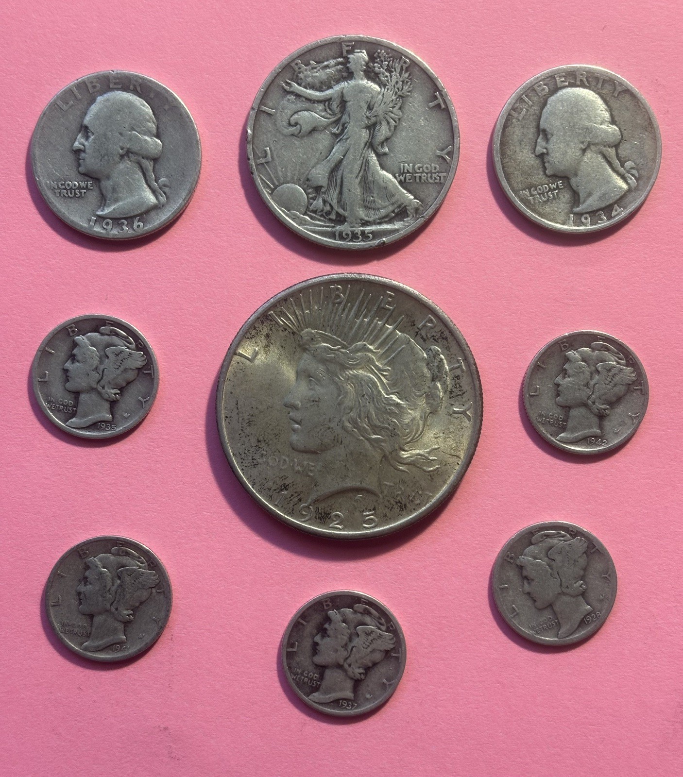 $2.50 Face Value. US 90% Silver Coins . Mixed Lot W Peace Dollar. Lot ...