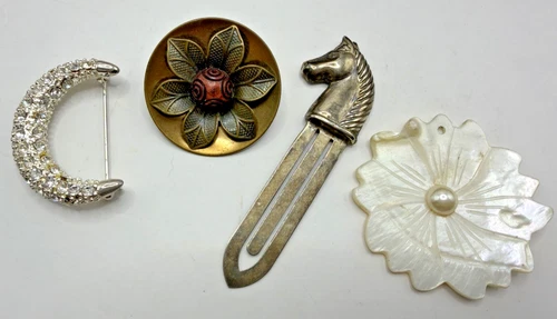 Vintage Estate Costume Jewelry Lot 2 Brooches Pendant & Horse Head Bookmark