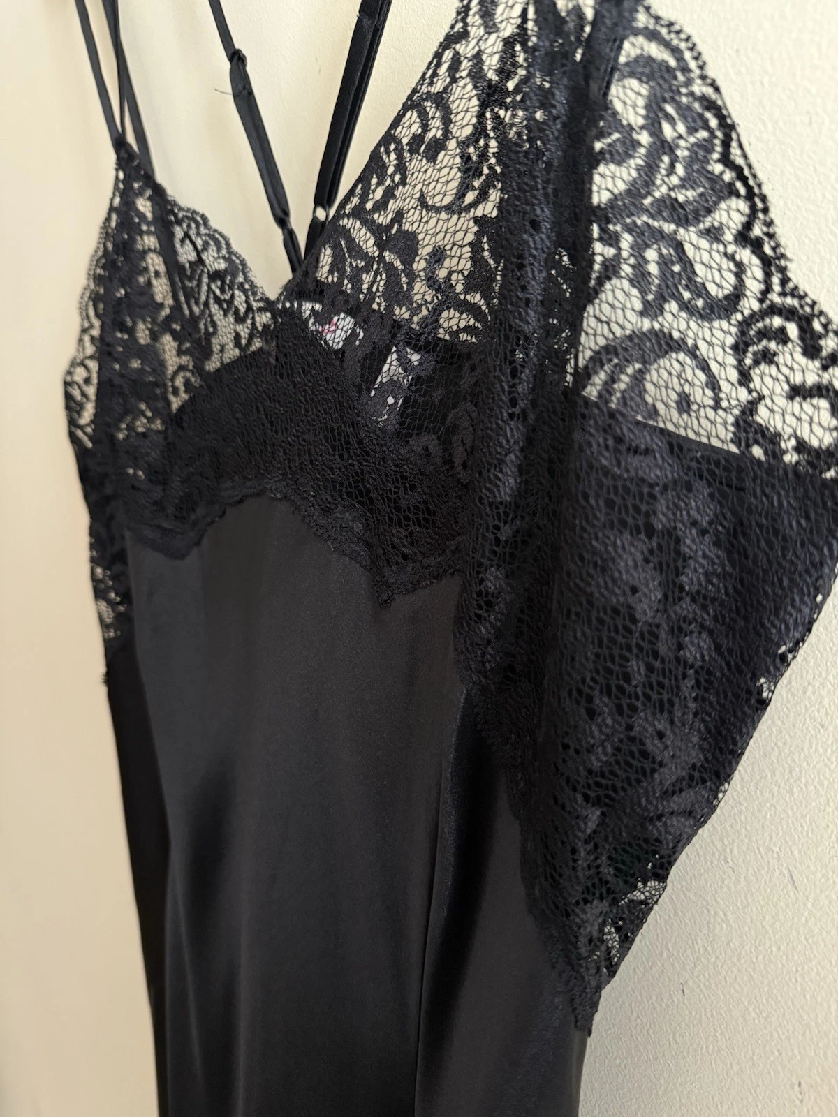 UNDERCOVER Mini abito slip vintage Y2K Victorias Secret grande L nero raso con bordo in pizzo