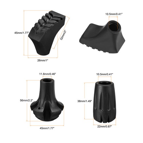 Walking Stick Tips | Pack Of 6 Replacement Rubber Cane Tips Fit Most Trekking & Hiking Poles
