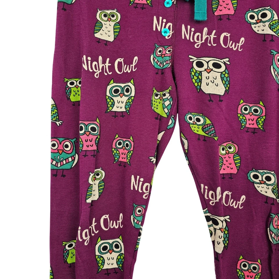 Conjunto de pijama térmico para mujer Lazy One púrpura estampado de búho manga larga pantalones medianos Foto 4 de 4