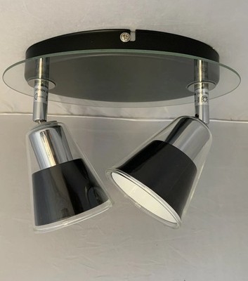 2 Way Spotlight Glass Ceiling Wall Light Black & Chrome Adjustable GU10 Two Head