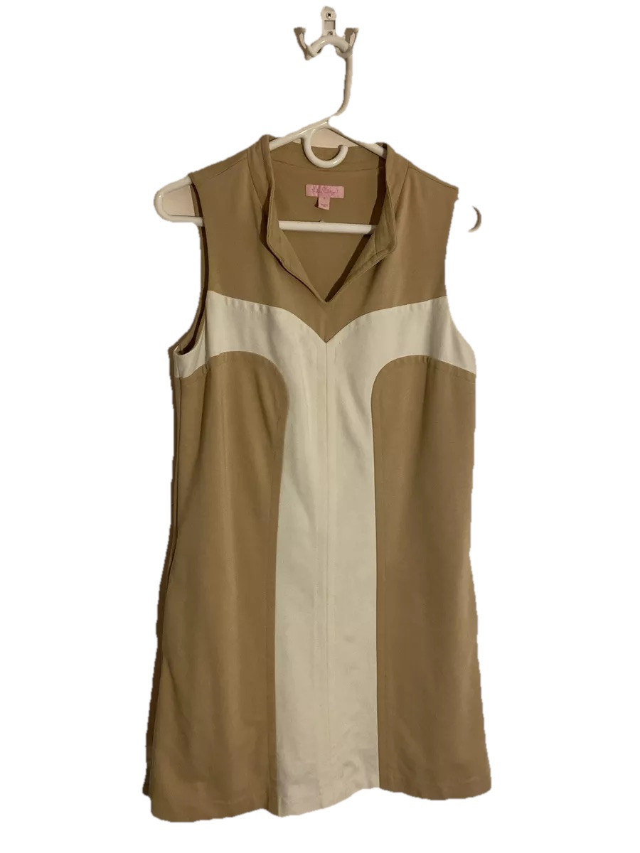 Lilly Pulitzer Tan & Ivory Color Block Ponte Knit Sleeveless Shift Dress Size 4 Lilly Pulitzer Tan & Ivory Color Block Ponte Knit Sleeveless Shift Dress Size 4