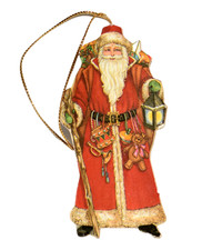 Vintage Christmas Santa Claus with Cane Lantern  Toys Cardboard Ornament Italy