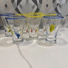 Set of 4 Hand-Blown Annieglass Tumblers Signed Studio Art Glass Daisy Or Fish