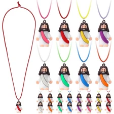 Bememo 24 Pcs Little Jesus Figures Necklaces Original Design Mini Rubber Jesu...