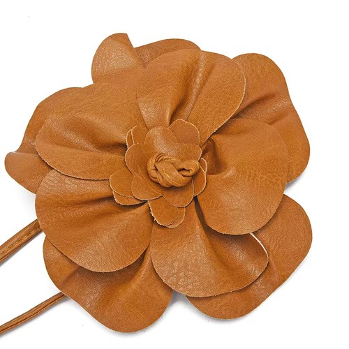 Women Self-Tie Rope Leather Flower Waist Belt Tassel Decorative Dress Waistband - Picture 9 of 28