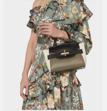 Zac Zac Posen Eartha Brigette Belted Satchel Bag Colorblock Black /ivory/ Forest