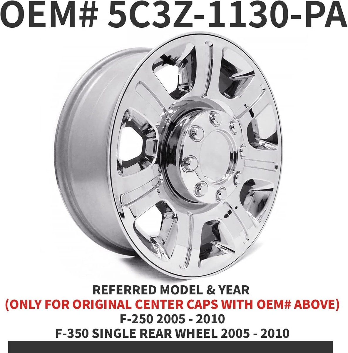 Chrome Wheel Center Caps Pair – Ford F250 F350 SRW 2WD 2005-2018 – Front Rear - View #3