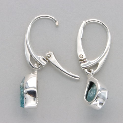 Pendientes APATITA Azul Corte Crudo Natural Corte Áspero - PLATA ESTERLINA 925 #901-Be - Imagen 3 de 9