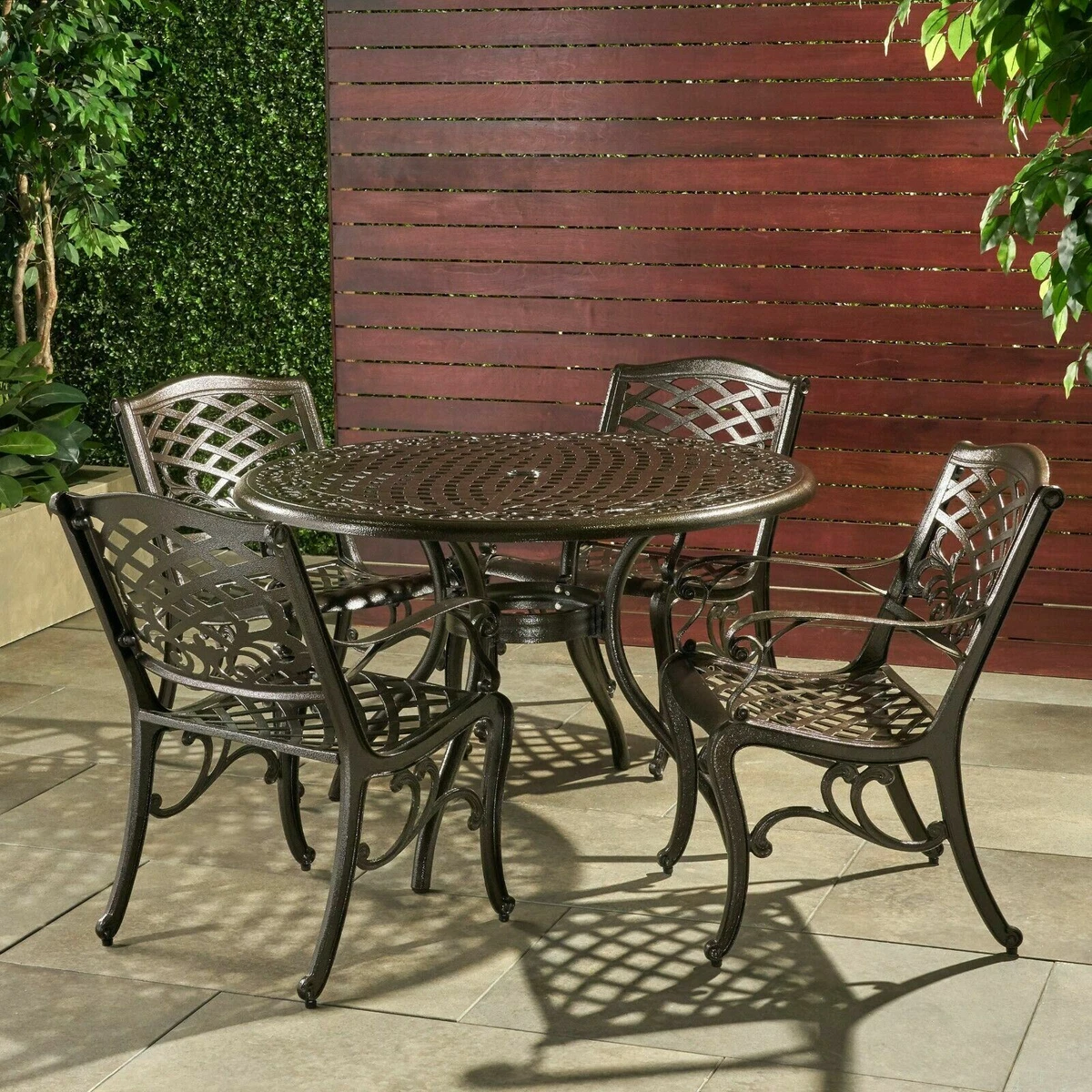 Covington Outdoor 5 Piece Bronze Cast Aluminum Dining Set with Umbrella Hole