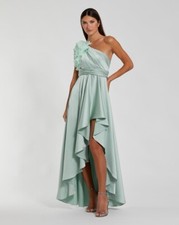 Mac Duggal Size 0 Sage Green Asymmetric Ruffled Satin High-Low Prom Gown Dress