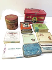 Vintage Lot Union Leader Cut Plug Tobacco Hinged Advertising Tin