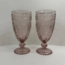 Set of 2 Pioneer Woman Amelia Plum 14.7 oz Iced Tea Glasses, Purple Glass Goblet