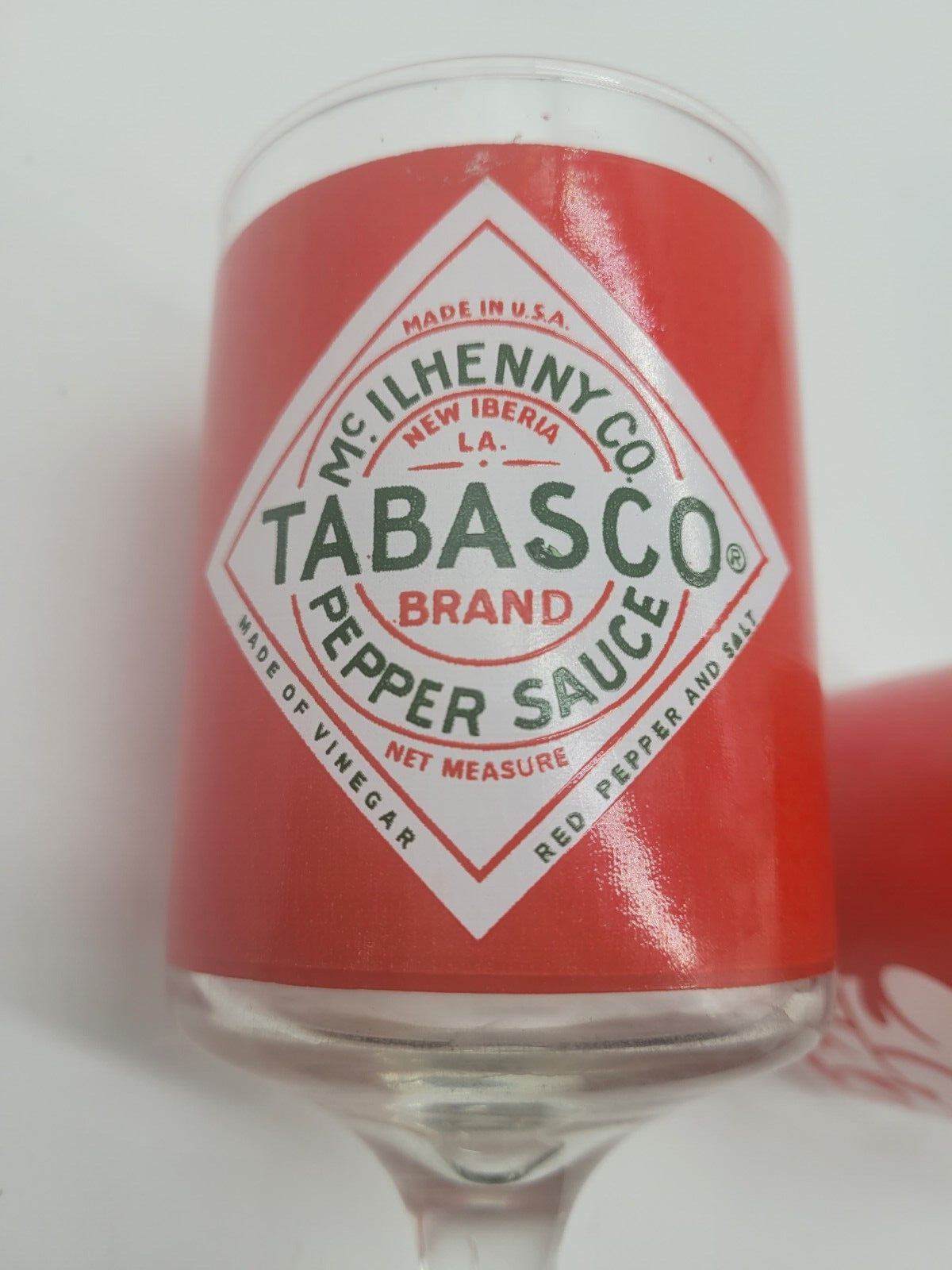 Set Tabasco Pepper Sauce Stem Red Eye Footed Glasses Bloody Mary Drink