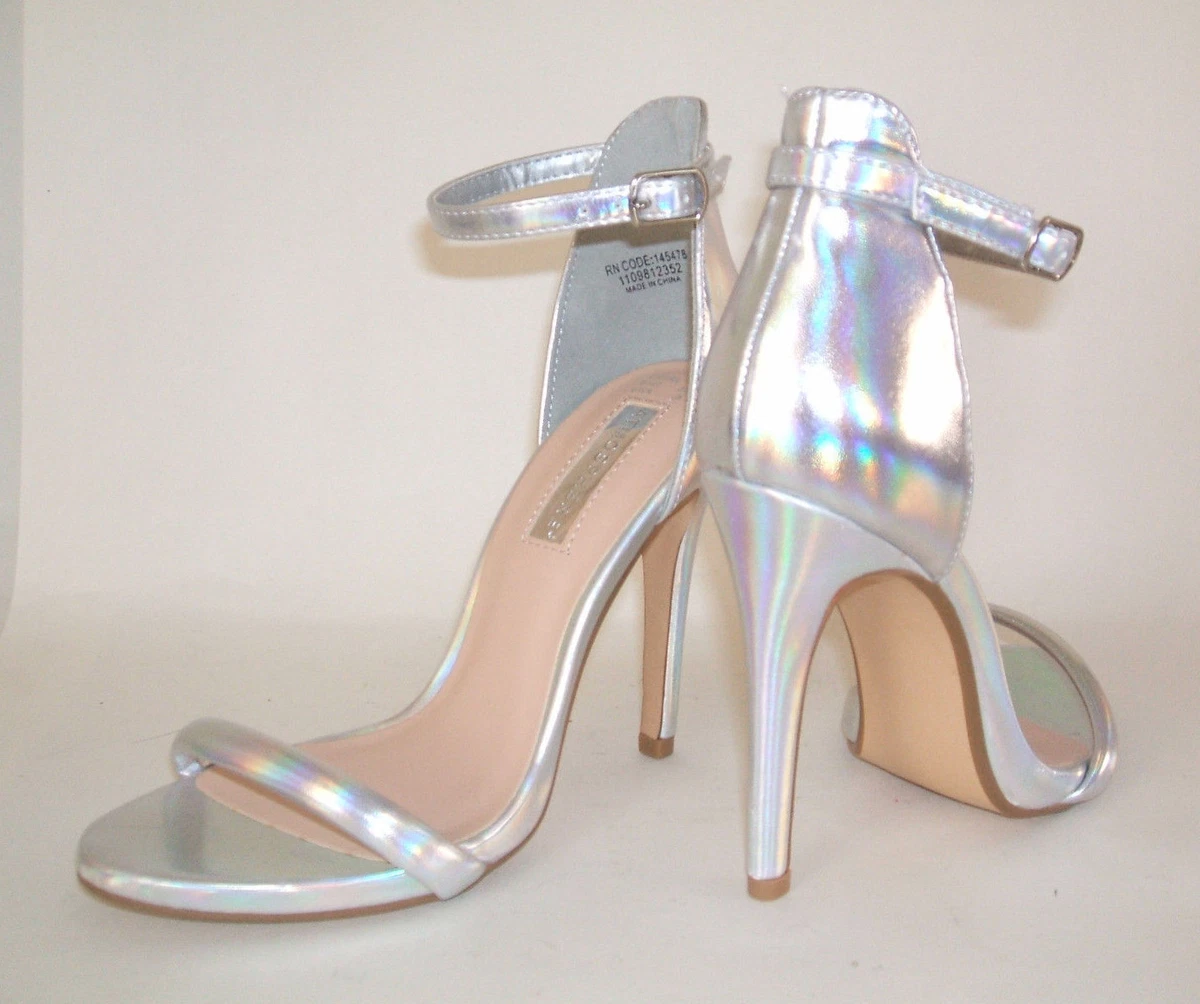SIZE 3 36 NARROW ISH FIT SILVER BARELY THERE HIGH HEEL ANKLE CUFF STRAPPY SHOES