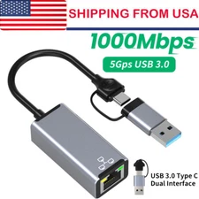 2 in 1 USB/Type C to RJ45 External Adapter USB 3.0 to Ethernet 1000Mbps Adapter