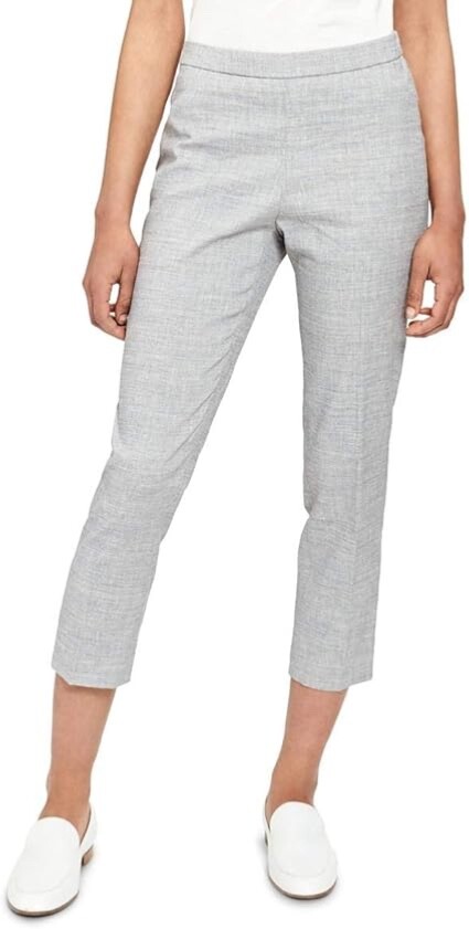 Theory Gray Basic Pull On Cropped Linen Blend Pan… - image 1