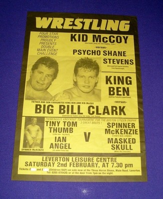 Pro Wrestling Arena Poster - England 1990s - 11x 16 inch - Psycho Shane Stevens