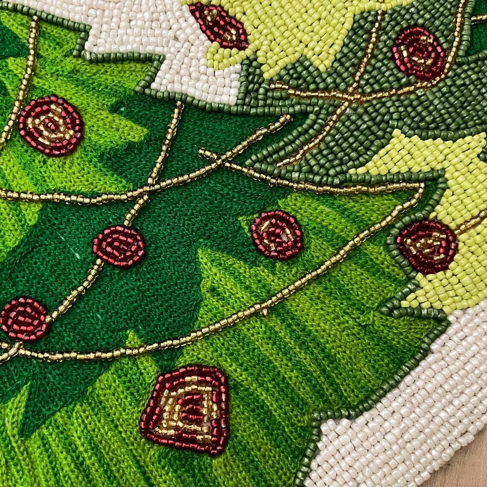 Handmade table runner, bead work and embroidery for Christmas, 13x36inch - Image 2 of 4