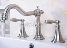 Brushed Nickel Bathroom Basin Faucet Widespread Vanity Sink Mixer Tap sbn018