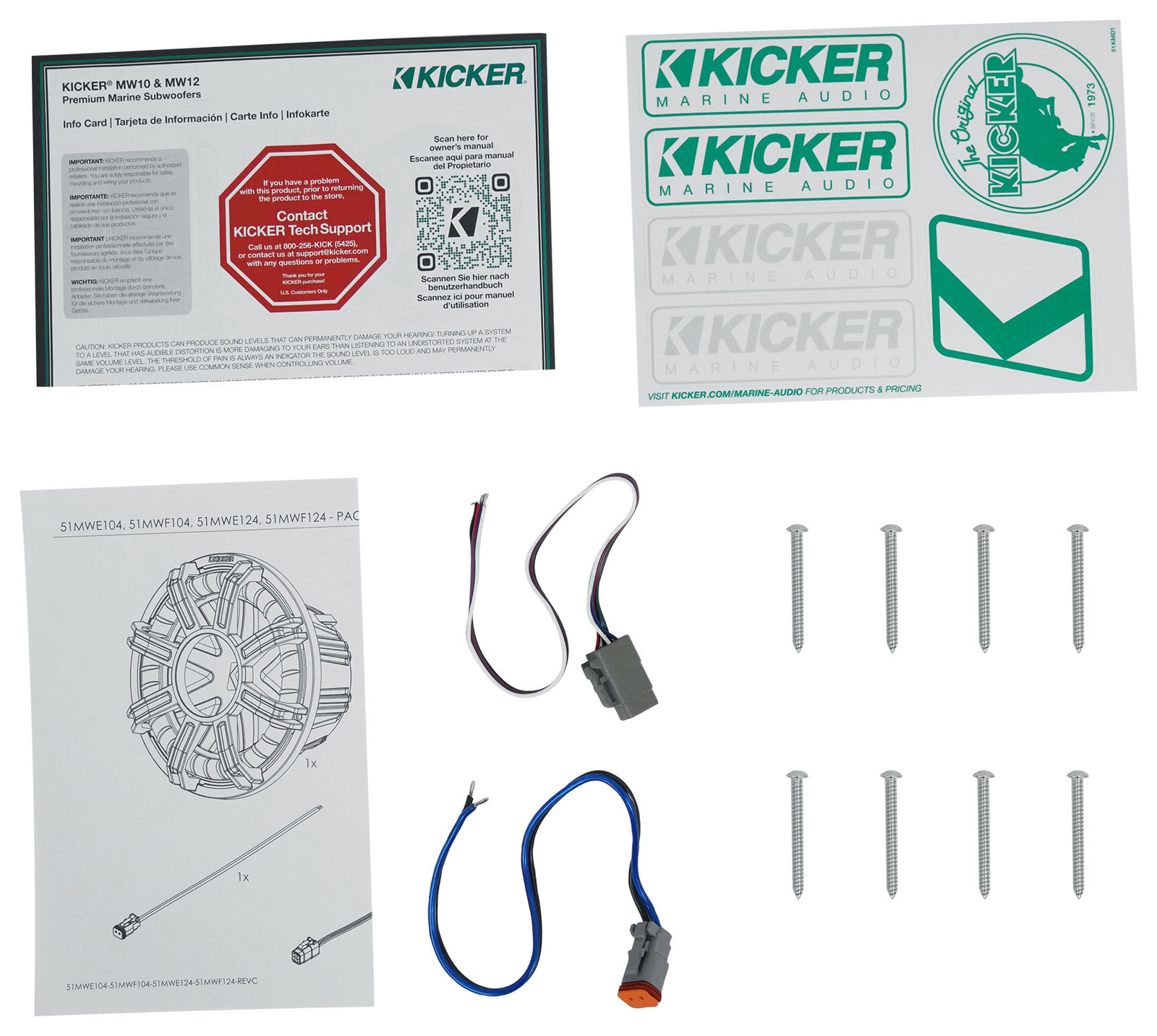 Морской лодочный сабвуфер KICKER 51MWE104 10 мощностью 400 Вт RMS с чернымибелыми сабвуферными решетками