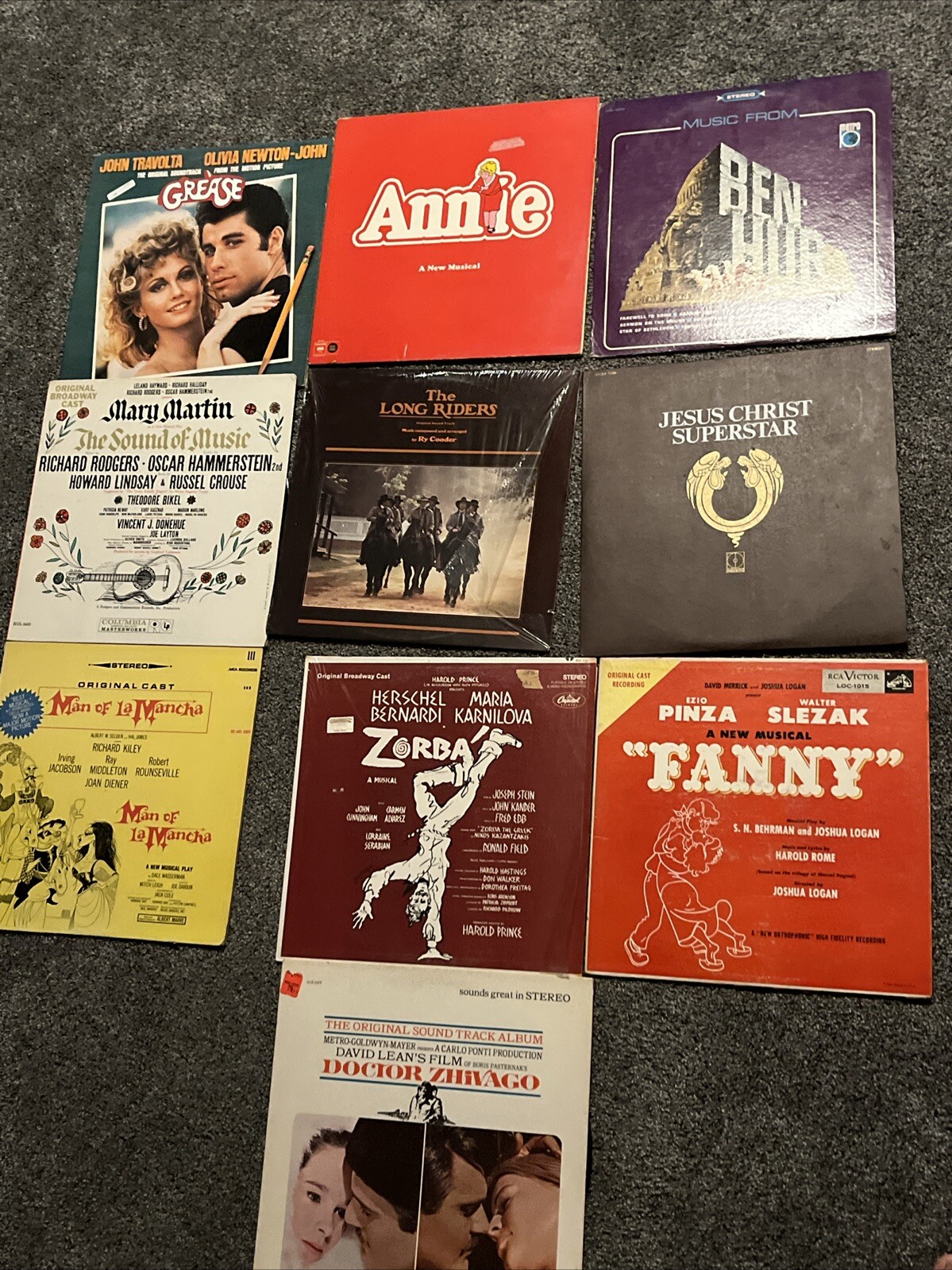 Lot Of 10 Vinyl Records Movie Soundtracks Grease Annie Ben Hur Fanny-image