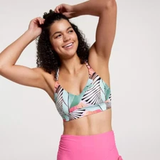 CALIA Women's Strappy Back Ruched  Bikini Swim Top, Desert Flora Agave Leaf, XXS