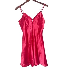 Victoria  s Secret Satin Slip Dress Babydoll Night Gown Gold Label Hot Pink Sz L