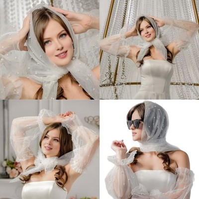 Long Arm Sleeves and Bridal Veil Set For Bride Wedding Gowns And Evening Party