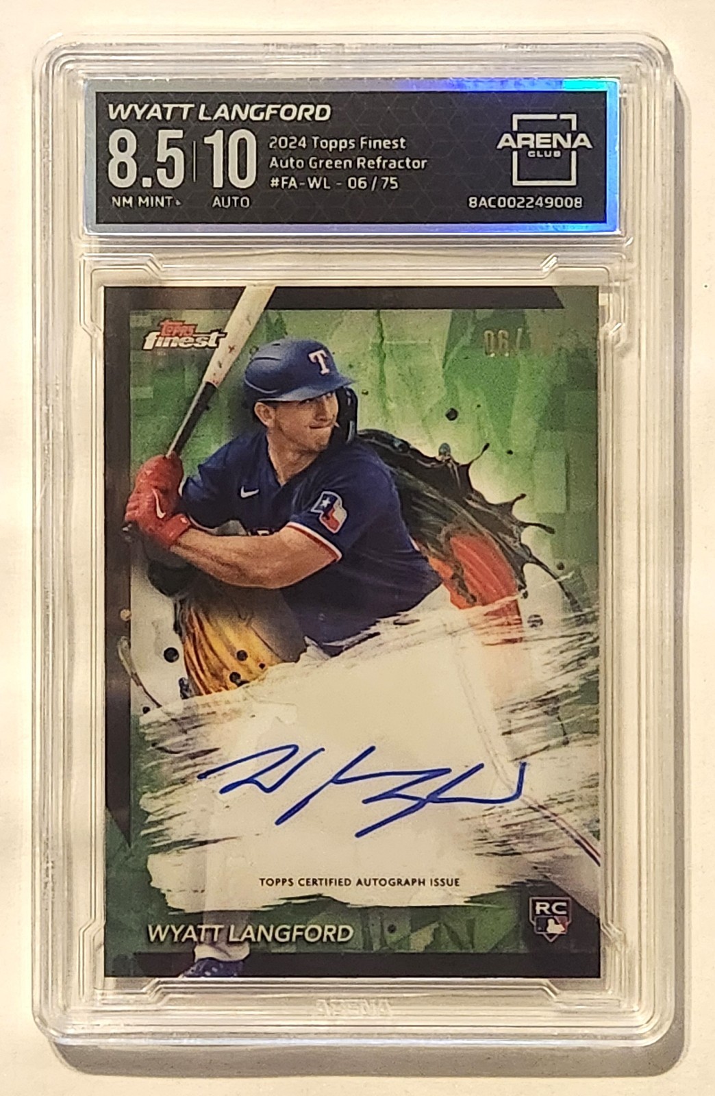 2024 Topps Finest Wyatt Langford Auto Green Refractor FA-WL 06/75 8.5/10!!!