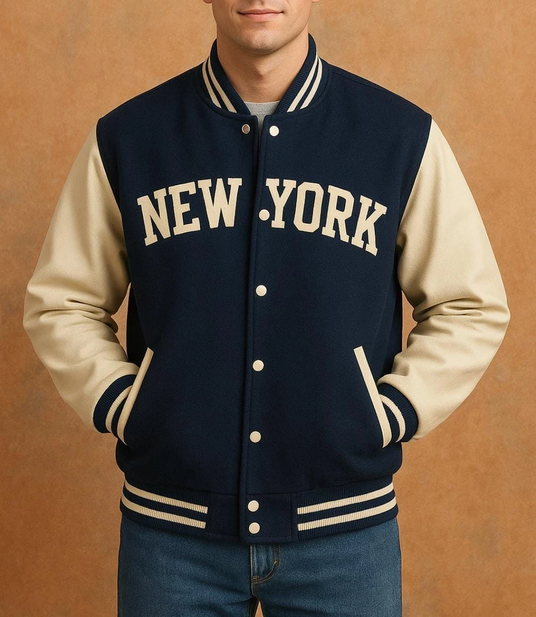 Letterman Handmade Varsity Jacket With Genuine Leather Sleeves