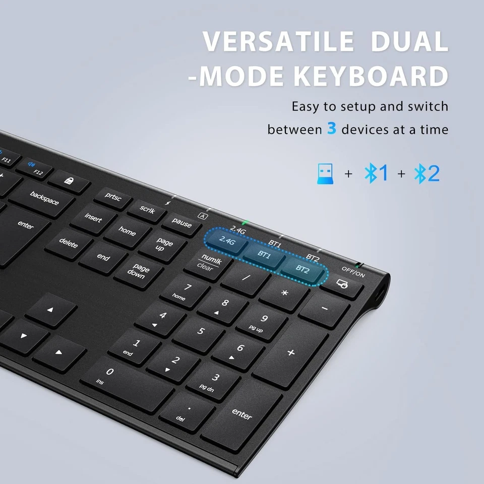 iClever DK03 Bluetooth Keyboard Mouse Rechargeable Dual-Mode Bluetooth 4.2G 2.4G - Image 2 of 4