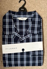 MEN'S MARKS & SPENCER BLUE & WHITE CHECKED PYJAMAS - PURE COTTON -SIZE 2XL -NEW