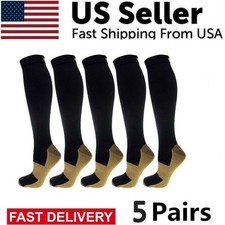 5 Pairs Copper Compression Socks 20-30mmHg Graduated Support Mens Womens S-XXL