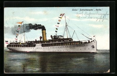 Salon Speed Steamer Hertha on the High Seas, Postcard 1906 