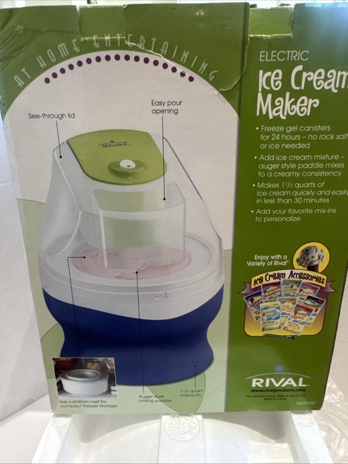 Rival Gel Canister 1.5 quart Ice Cream Maker Blue CG9155 Electric New Open Box