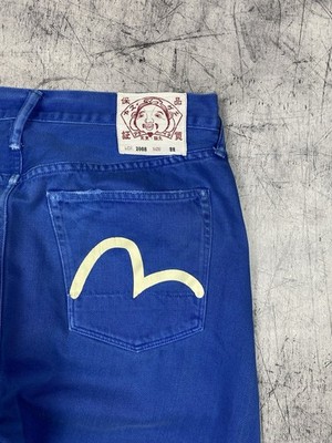 Evisu Denim Shorts Blue Size 32 Painted Logo Daicock Japan Style